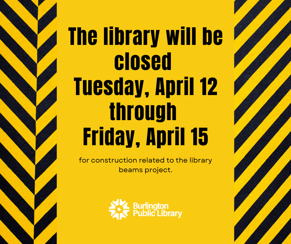 The Library Will Be Closed Flyer with construction tape border.