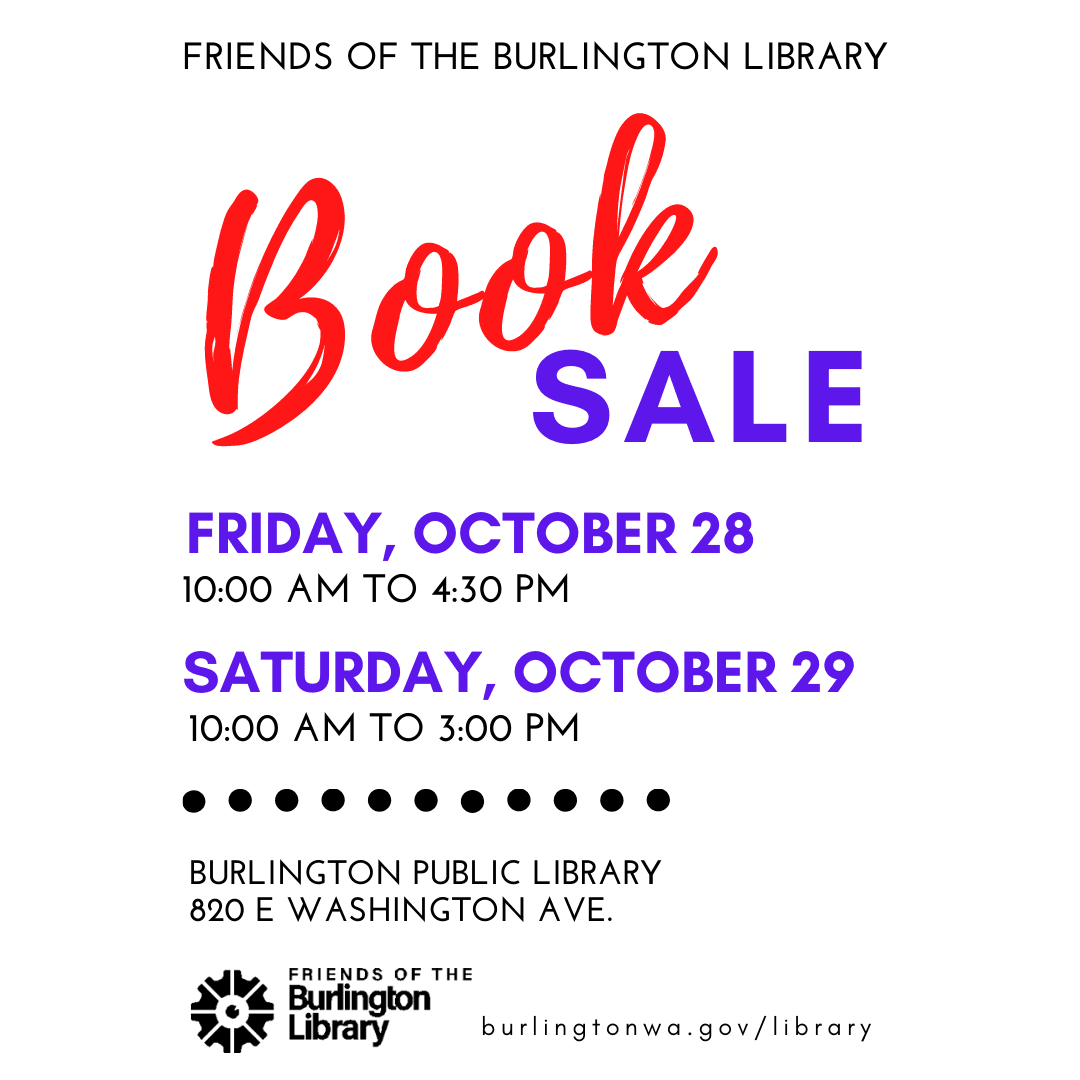 Book Sale October 28th and October 29th Burlington Library